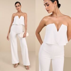 NWT Lulus White Strapless Wide-Leg Jumpsuit Size XS